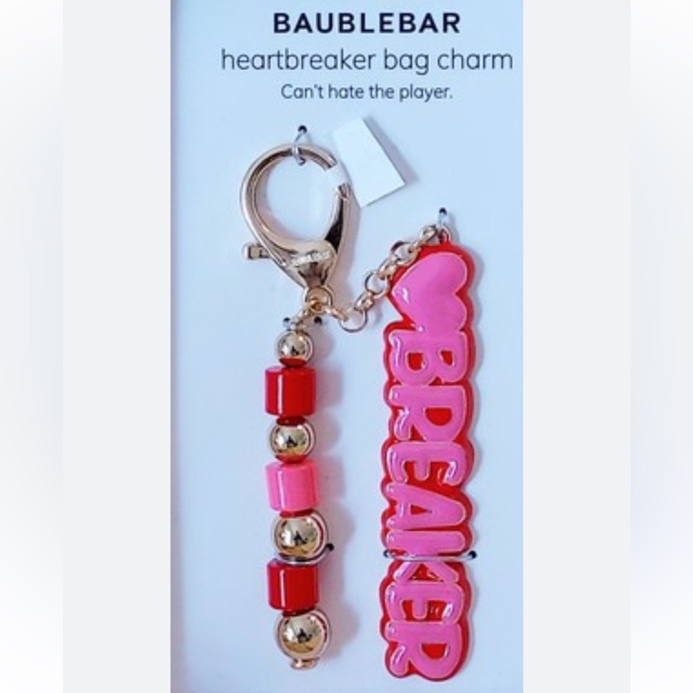 BaubleBar nwt Heartbreaker Bag Charm in Pink and Red